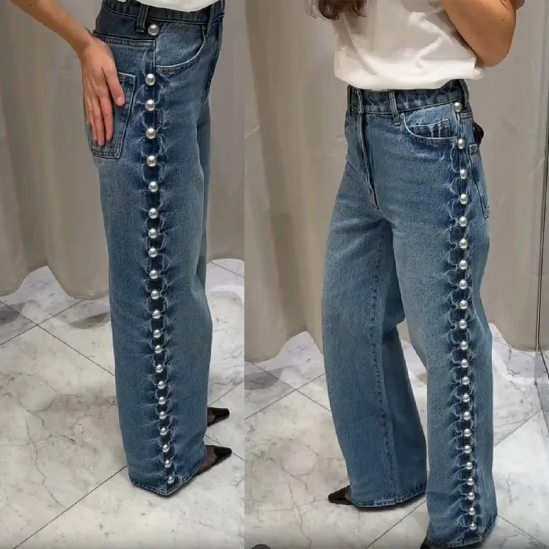 Verani Blue Rivet Detail Loose Fit Non-Stretch Jeans