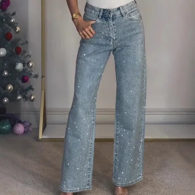 Verani Crystal-Embellished High-Waist Straight-Leg Jeans