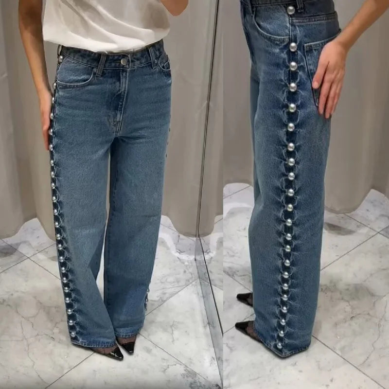 Verani Blue Rivet Detail Loose Fit Non-Stretch Jeans