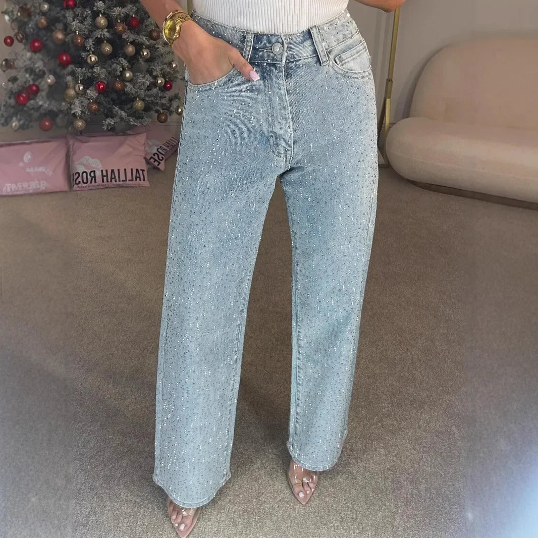 Verani Crystal-Embellished High-Waist Straight-Leg Jeans