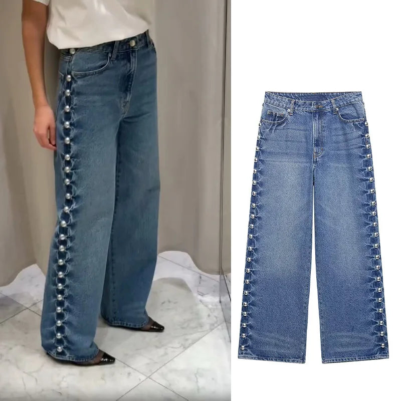 Verani Blue Rivet Detail Loose Fit Non-Stretch Jeans