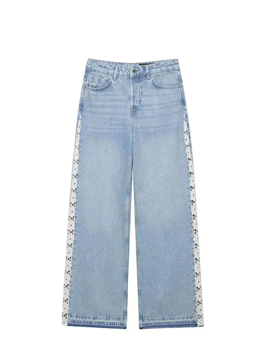 Verani Crochet-Trim High Waist Wide Leg Jeans