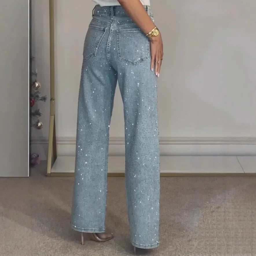 Verani Crystal-Embellished High-Waist Straight-Leg Jeans