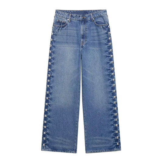 Verani Blue Rivet Detail Loose Fit Non-Stretch Jeans