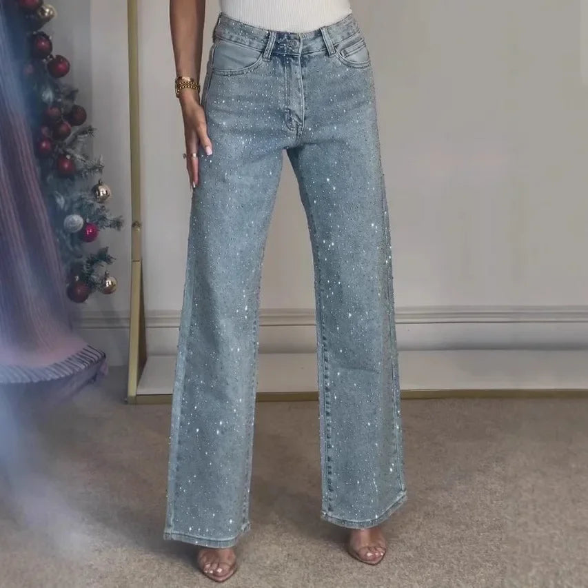 Verani Crystal-Embellished High-Waist Straight-Leg Jeans