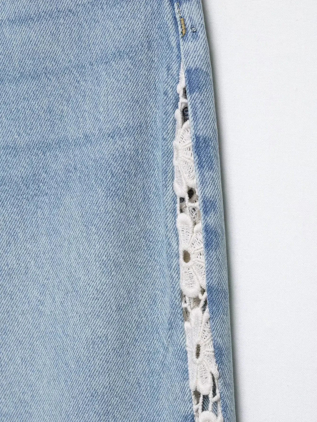 Verani Crochet-Trim High Waist Wide Leg Jeans