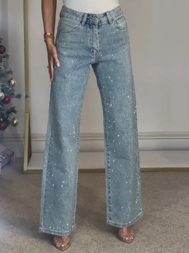 Verani Crystal-Embellished High-Waist Straight-Leg Jeans