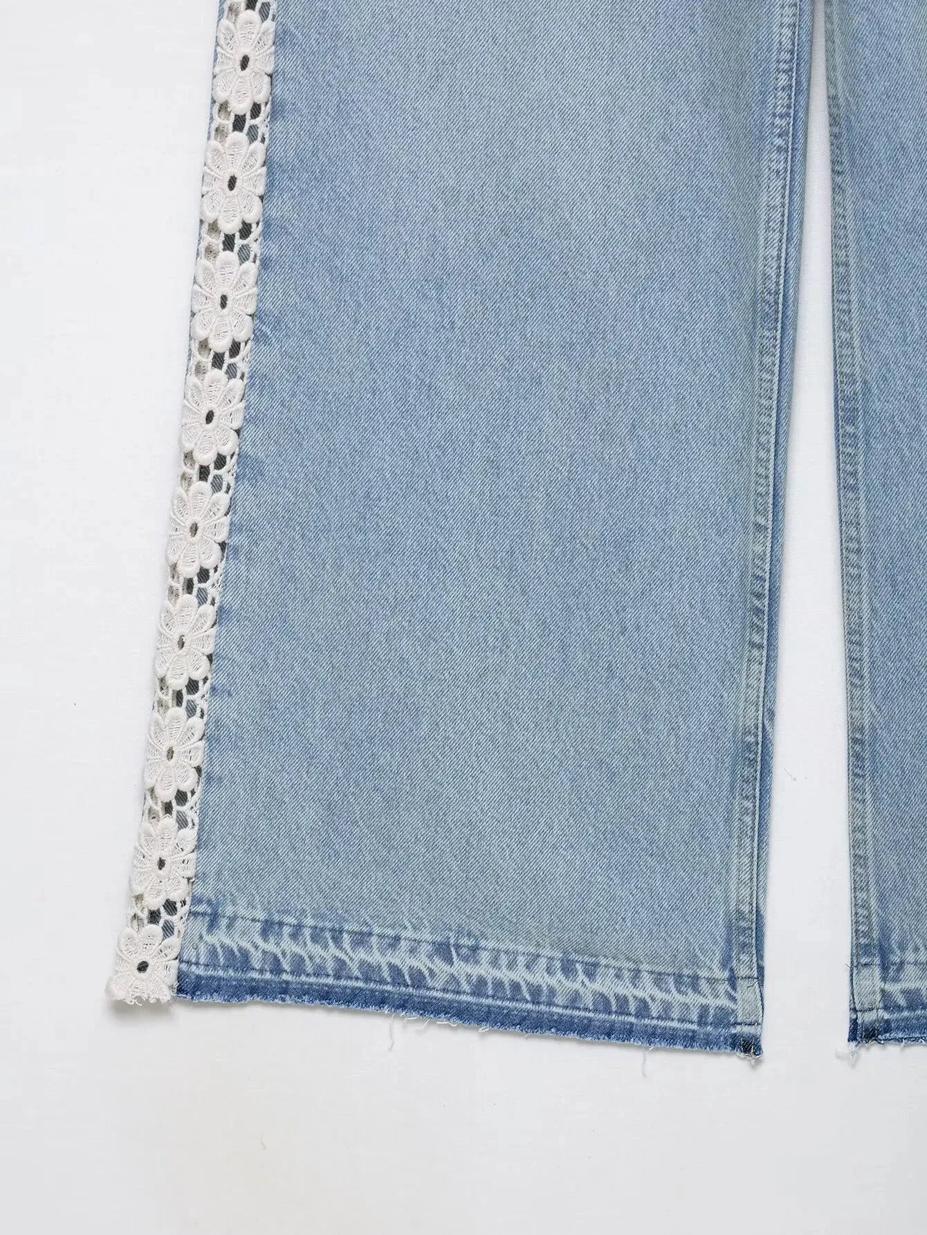 Verani Crochet-Trim High Waist Wide Leg Jeans
