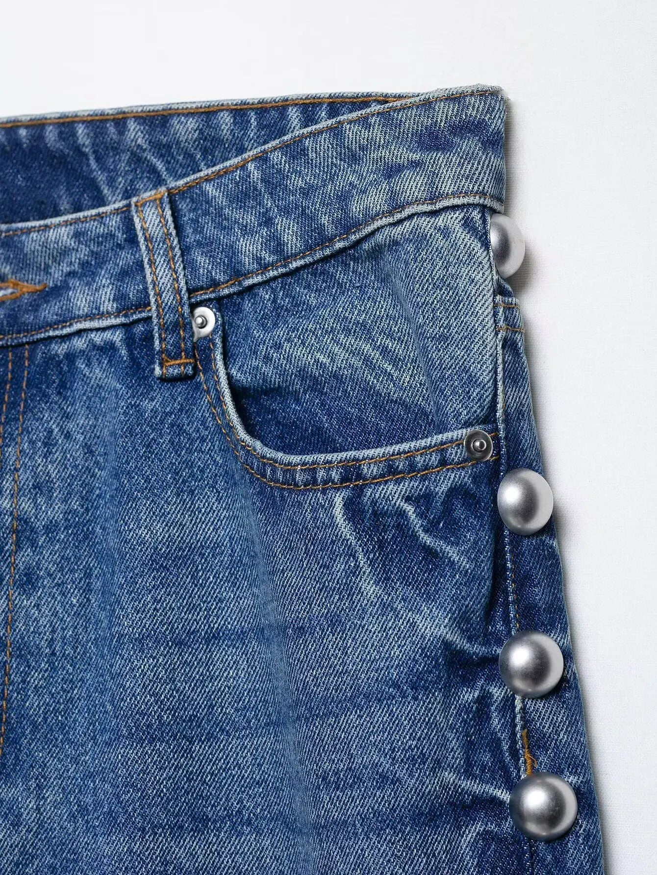Verani Blue Rivet Detail Loose Fit Non-Stretch Jeans