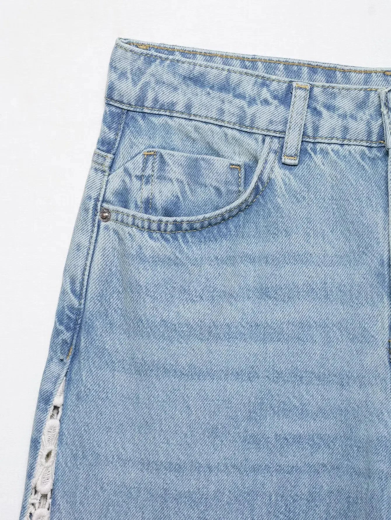 Verani Crochet-Trim High Waist Wide Leg Jeans