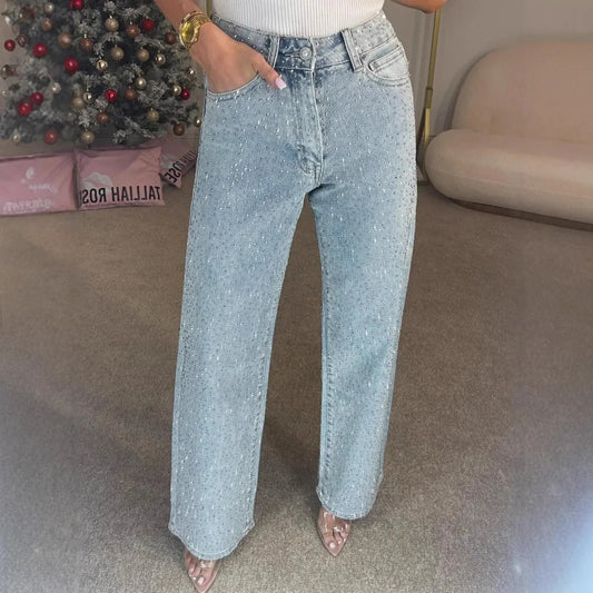 Verani Crystal-Embellished High-Waist Straight-Leg Jeans