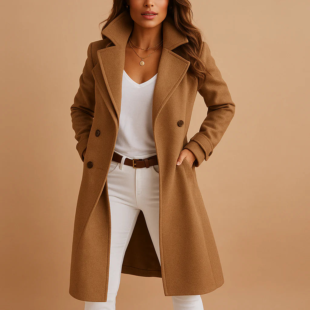 Verani Women’s Long Buttoned Tailored Winter Overcoat