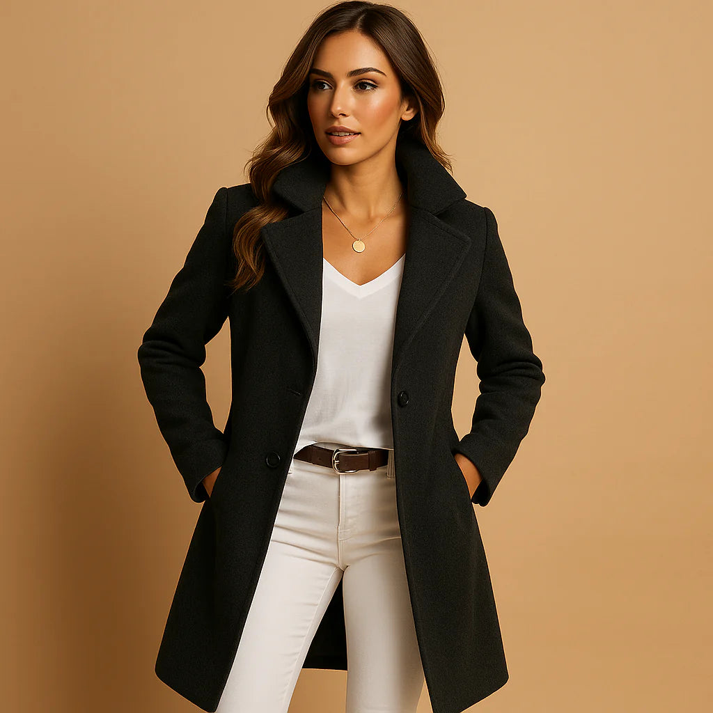 Verani Women’s Long Buttoned Tailored Winter Overcoat