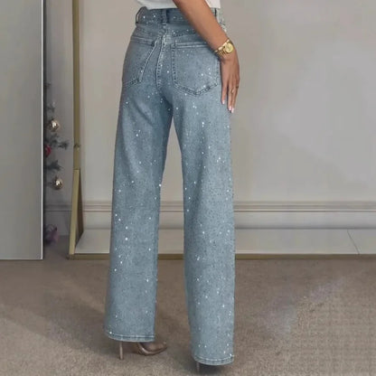 Verani Crystal-Embellished High-Waist Straight-Leg Jeans
