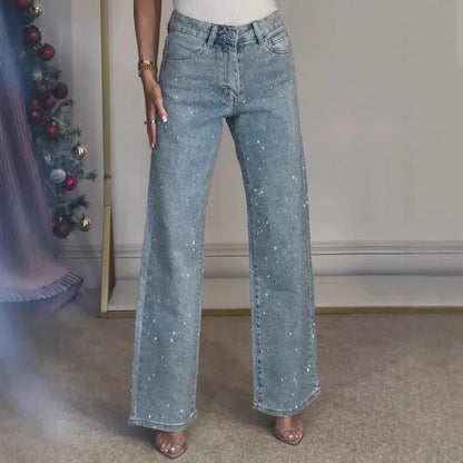 Verani Crystal-Embellished High-Waist Straight-Leg Jeans