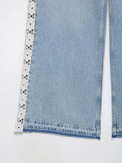 Verani Crochet-Trim High Waist Wide Leg Jeans
