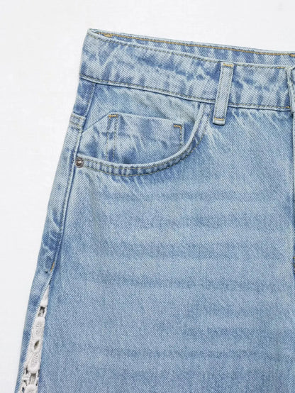 Verani Crochet-Trim High Waist Wide Leg Jeans