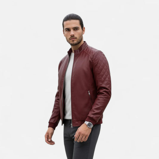 Verani Stand Collar Men’s Bomber in PU Leather