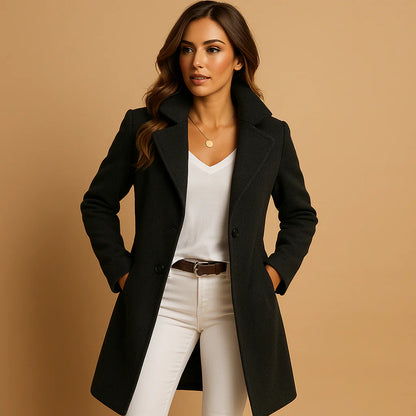 Verani Women’s Long Buttoned Tailored Winter Overcoat